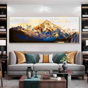 轻奢背靠金山客厅装饰画整幅高端大气沙发背景墙壁画晶瓷挂画现代