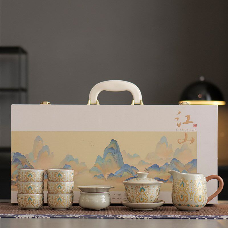 2025新款汝窑功夫茶具套装家用高档泡茶壶茶杯茶盘办公室喝茶整套