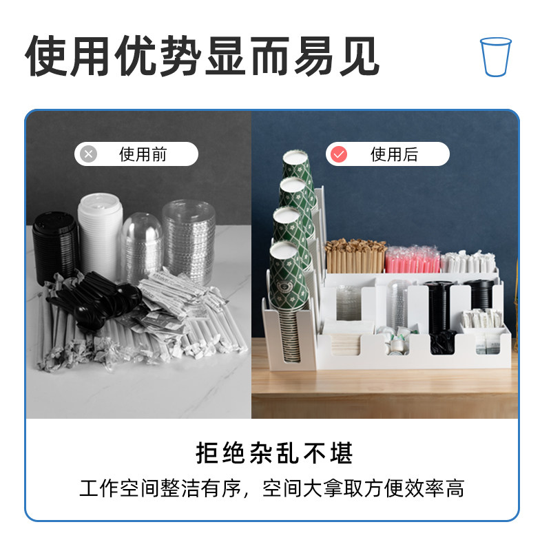 客巢办公餐饮区吧台收纳盒咖啡吸管纸巾糖包一次性物料纸杯架商用