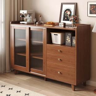 实木餐边柜靠墙一体客厅茶水柜厨房置物柜家用收纳柜子边柜储物柜