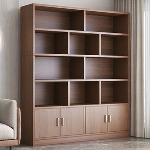 实木书架置物架落地整墙柜子多层家用书柜一体靠墙客厅收纳柜