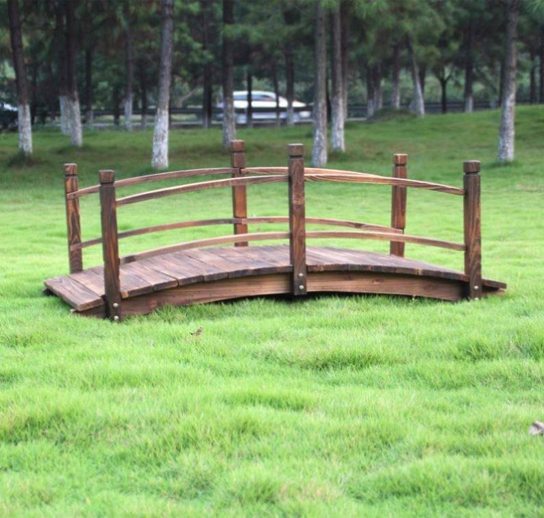 户外防腐木桥花园小桥鱼池弧形拱桥庭院实木复古平台木栈道栏杆