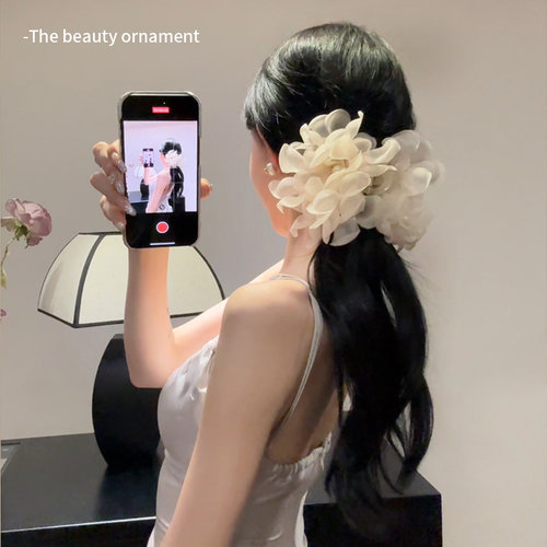 2025新款氛围感雪纺花朵抓夹