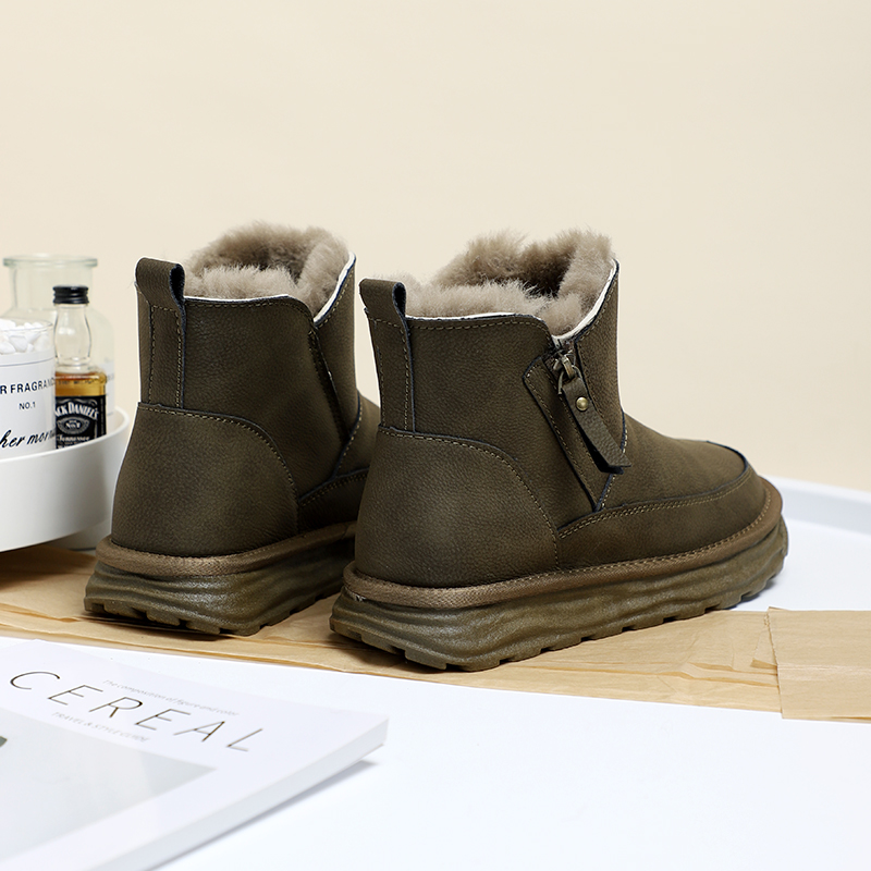 冬季真皮毛一体保暖防滑雪地靴2024新款男士全羊毛短靴侧拉链棉鞋