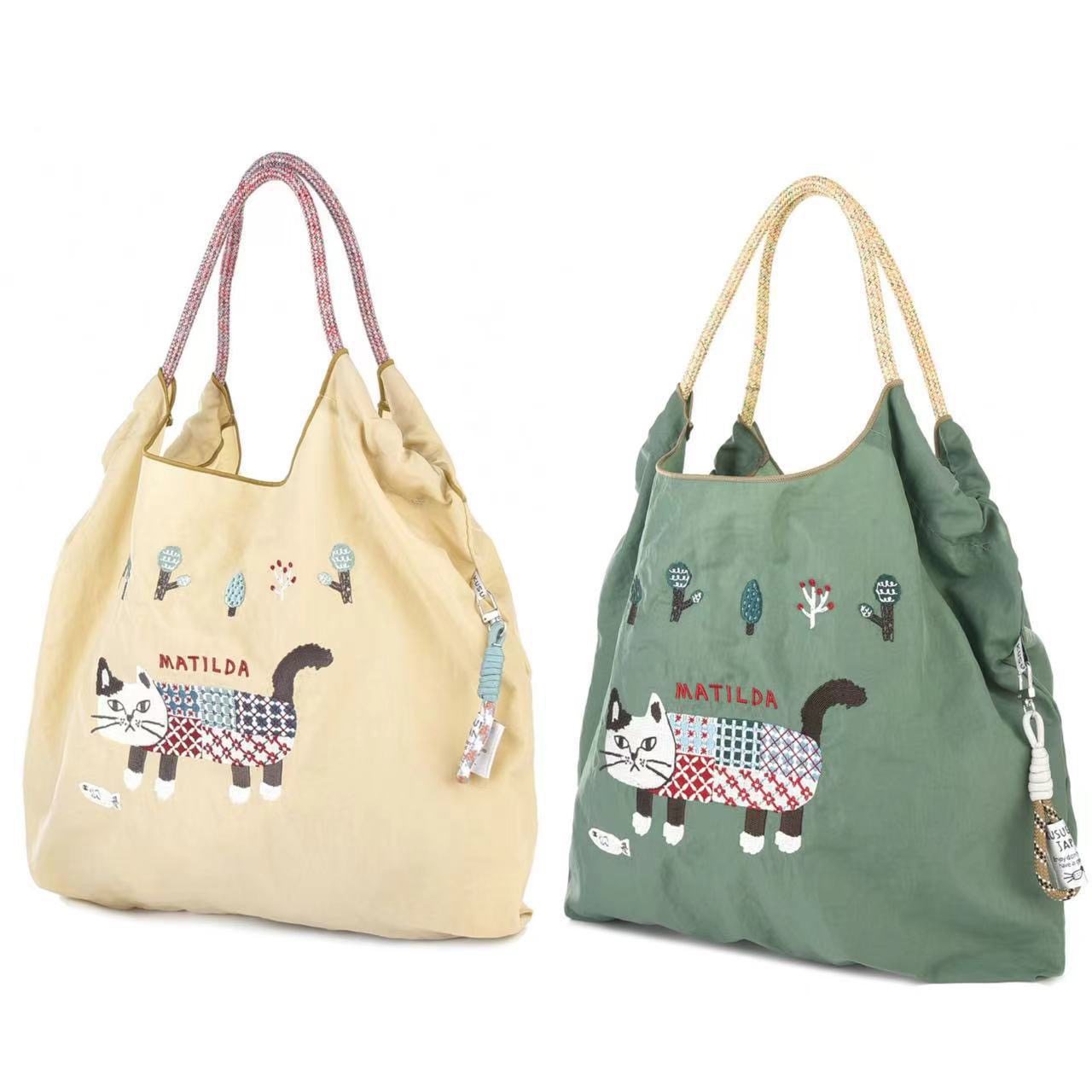 日本kusuguru重工刺绣猫咪单肩包尼龙购物袋手拎包通用款女包包包,箱包皮具/热销女包/男包,通用款女包,淘宝优惠券,粉丝福利购,淘宝优惠卷