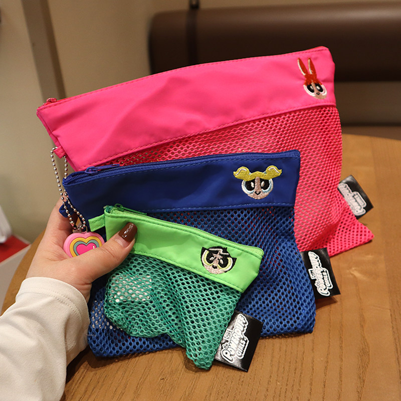 日系卡通网纱三件套化妆包多功能旅行口红耳机收纳包刺绣洗漱包