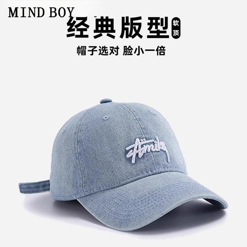 MIND BOY日系字母水洗牛仔布棒球帽男女休闲百搭遮阳鸭舌帽子潮牌