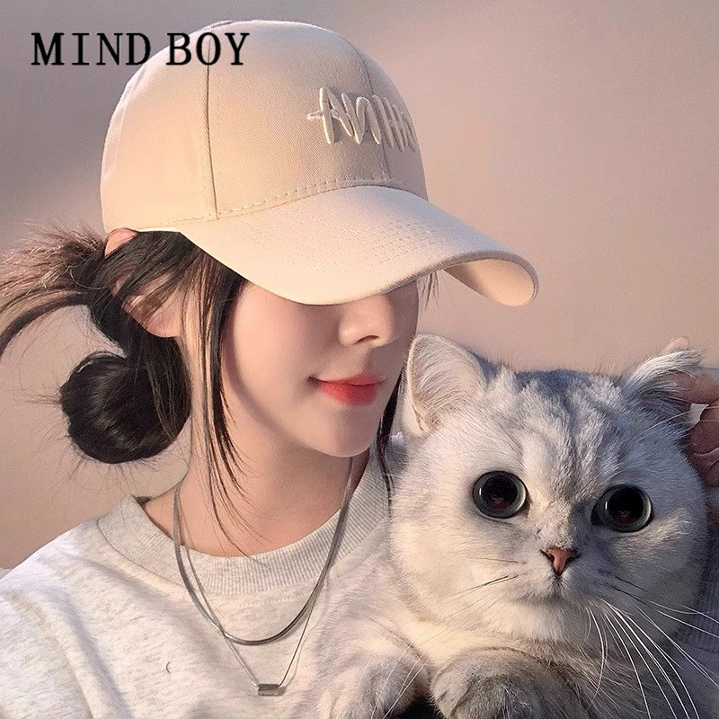 MIND BOY新款刺绣棒球帽女宽帽檐显脸小加深硬顶大头围鸭舌帽男潮