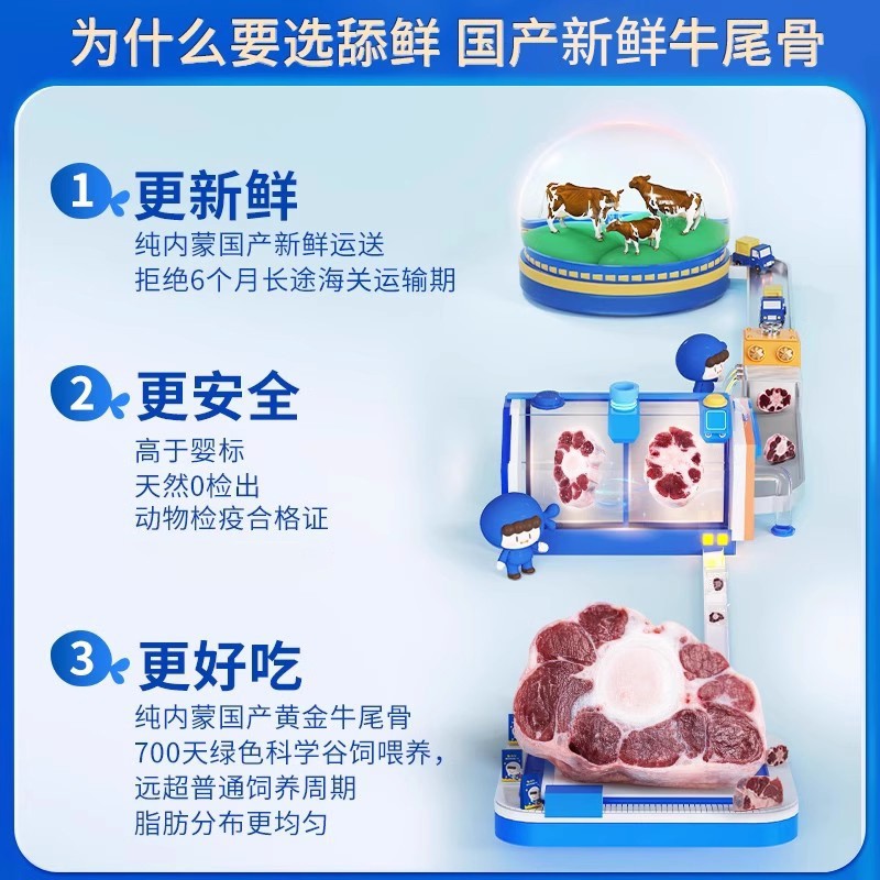 舔鲜【动物人参】新鲜牛尾骨原切国产古宝宝婴儿童辅食冷冻250g