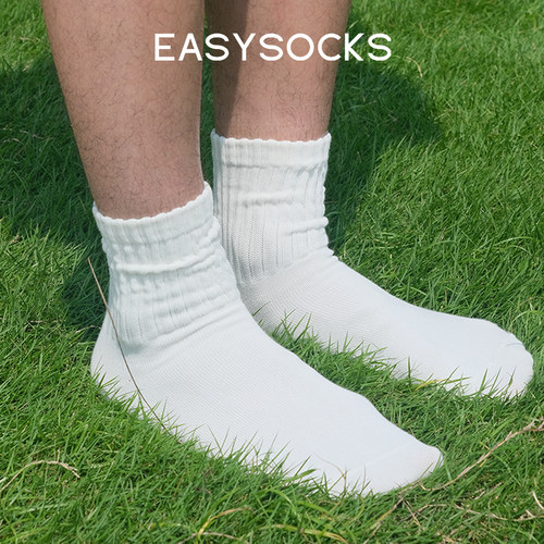 EASYSOCKS纯棉袜子中筒袜堆堆日系cityboy粗线罗纹白袜子男中古女