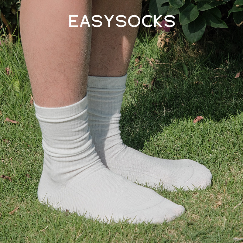 EASYSOCKS细条纹长筒袜粗线袜子堆堆袜日系cityboy春秋白色针织袜