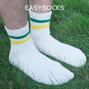 EASYSOCKS条纹粗线袜子中筒堆堆袜日系网红超火袜复古袜男女同款