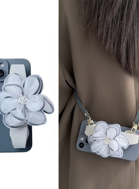 冷淡风蓝色纱花腕带适用iphone14promax苹果13pro手机壳12/11硅胶xs/xr简约8plus个性7P防摔软壳7/8/SE2女6p