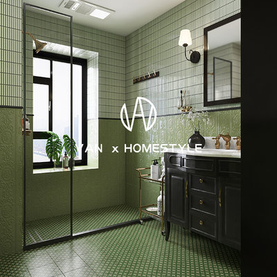 梵内 法式橄榄绿海基布卫生间瓷砖厨房墙砖 复古浴室厕所花砖地砖