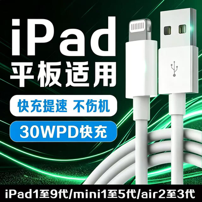 适用苹果iPad 9充电线快充USB平板ipad air 2 3快充线ipad mini 4 5平板9.7/10.2英寸充电线iPad678代数据线