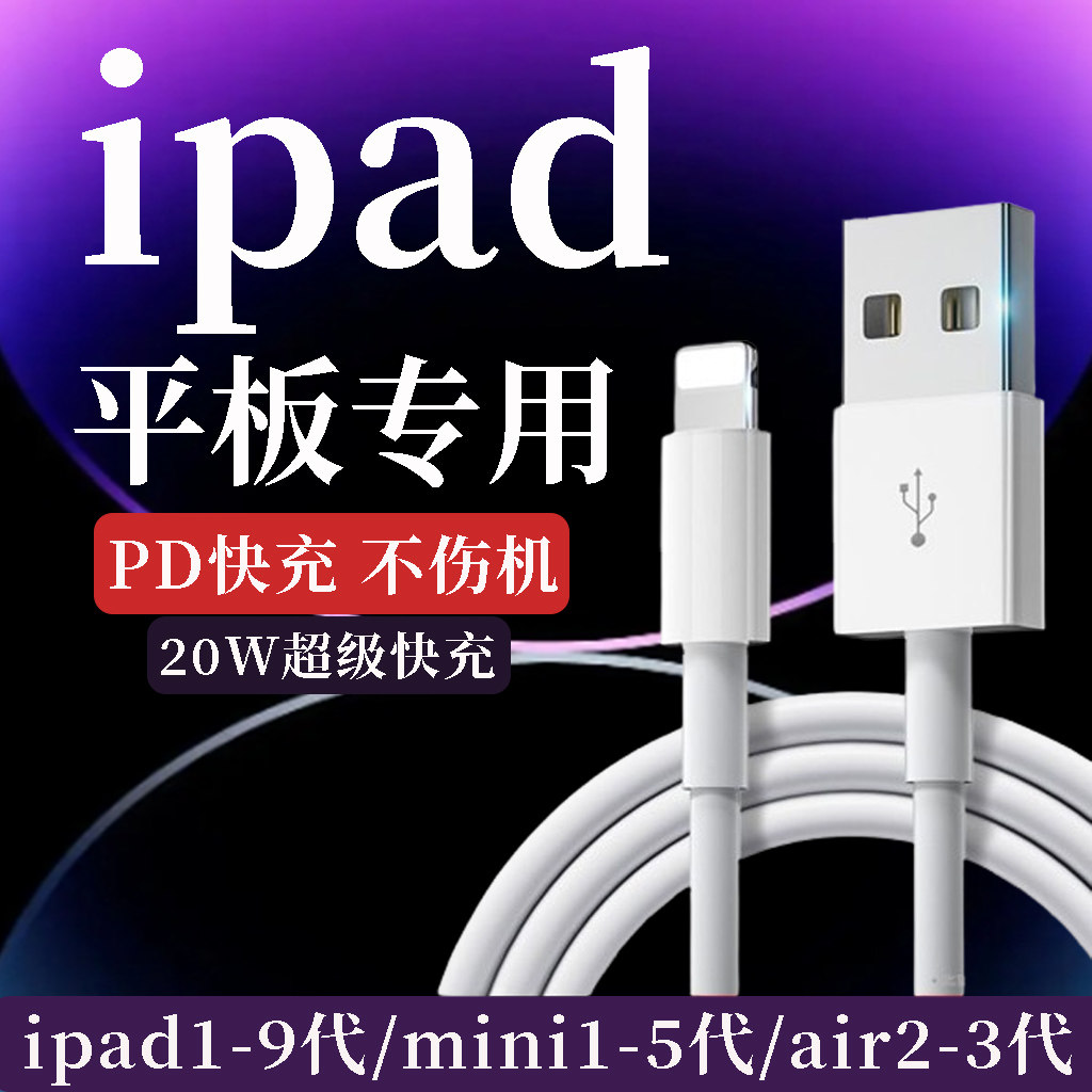 适用苹果iPad 9充电线快充USB平板ipad air 2 3快充线ipad mini 4 5平板9.7/10.2英寸充电线iPad678代数据线