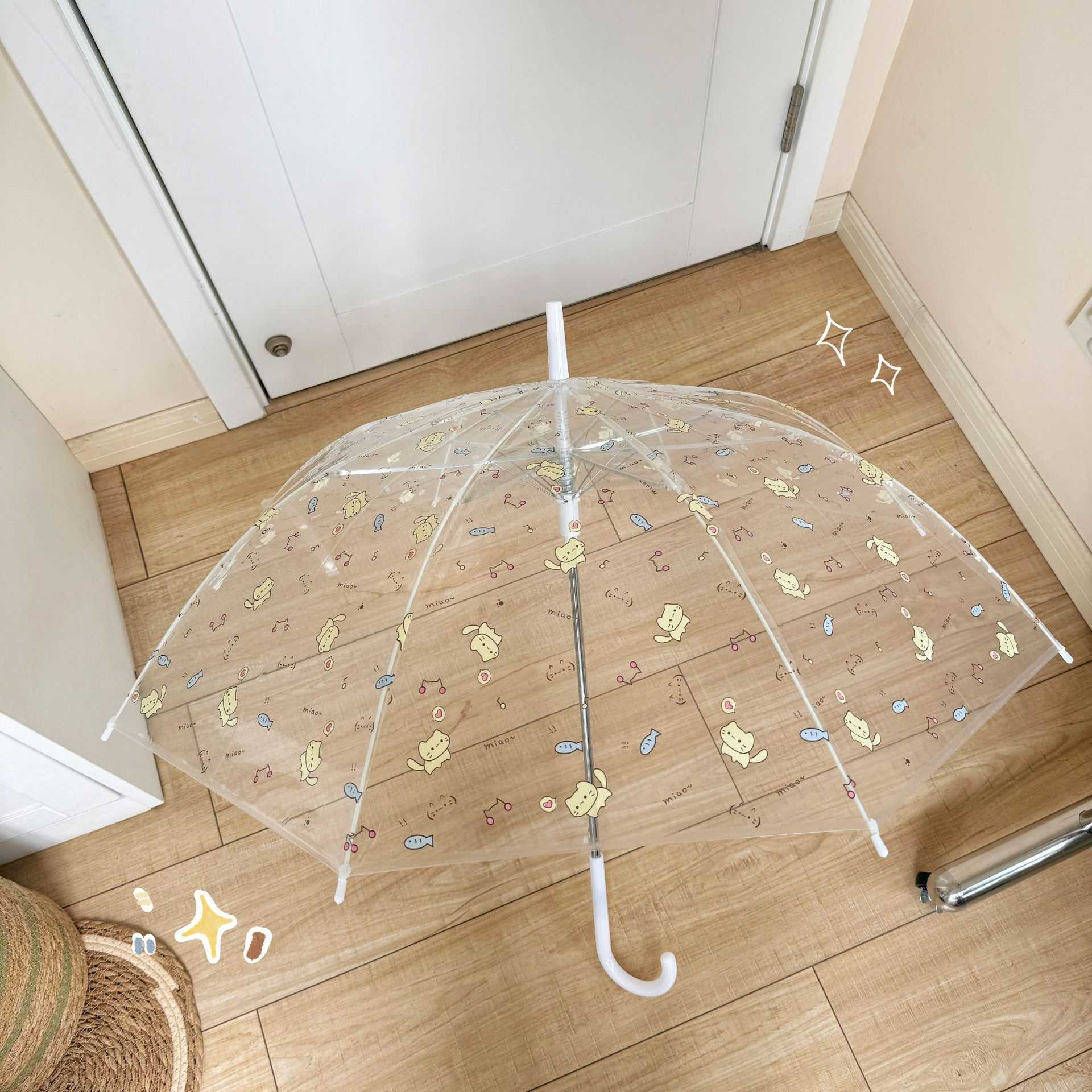 小鱼小猫全自动折叠透明雨伞学生