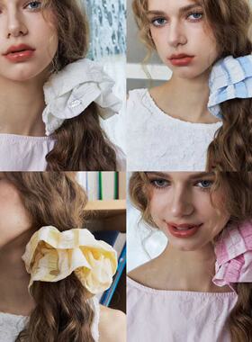 CHUNISLET纯屿 条纹拼接大发圈女简约奶油色系大肠发圈气质头绳