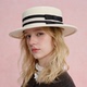 CHUNISLET纯屿 米色条纹蝴蝶结遮阳帽女夏季 复古爵士帽羊毛帽