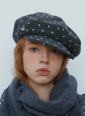 CHUNISLET纯屿 羊毛波点元素气质大头围贝雷帽秋冬保暖画家帽