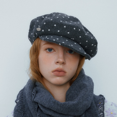 CHUNISLET纯屿 羊毛波点元素气质大头围贝雷帽秋冬保暖画家帽