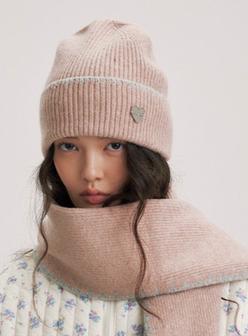 CHUNISLET纯屿 针织套装毛线帽秋冬保暖百搭堆堆爱心标冷帽围巾