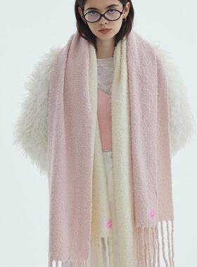 CHUNISLET纯屿 羊毛围巾笑脸纯色秋冬舒适柔软百搭高级简约大披肩