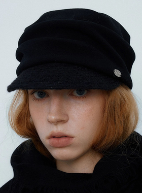 CHUNISLET纯屿 针织帽拼接褶皱女帽秋冬百搭保暖毛线针织贝雷帽