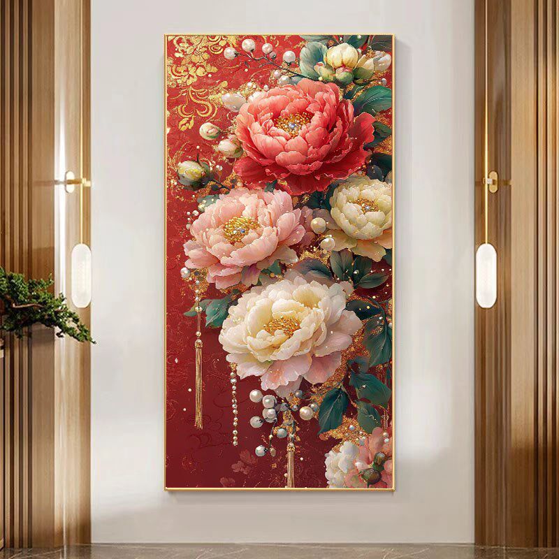 花开富贵牡丹花十字绣钻石画满钻贴画2025新款高级玄关客厅点贴钻