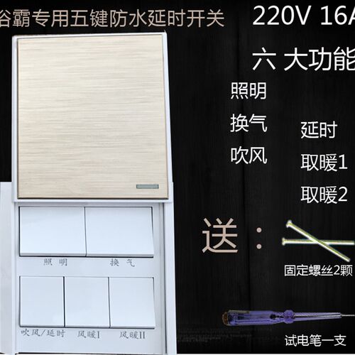 风暖浴霸专用延时开关 五键开关 超导浴霸开关 集成吊顶浴霸开关