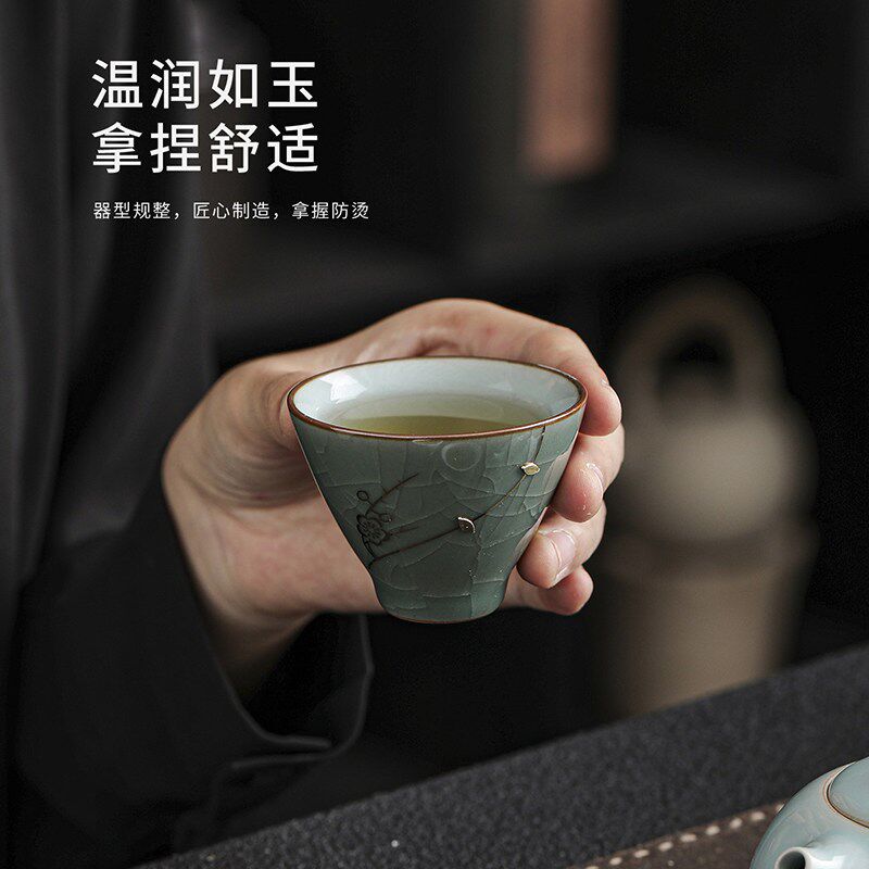 锔钉五大名窑茶杯套装家用泡茶壶喝功夫茶具2025新款高档礼品盒装