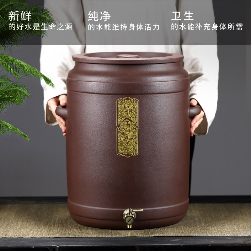 宜兴原矿无釉紫砂水缸大号净水器储水桶带龙头储水罐粗陶瓷缸送礼