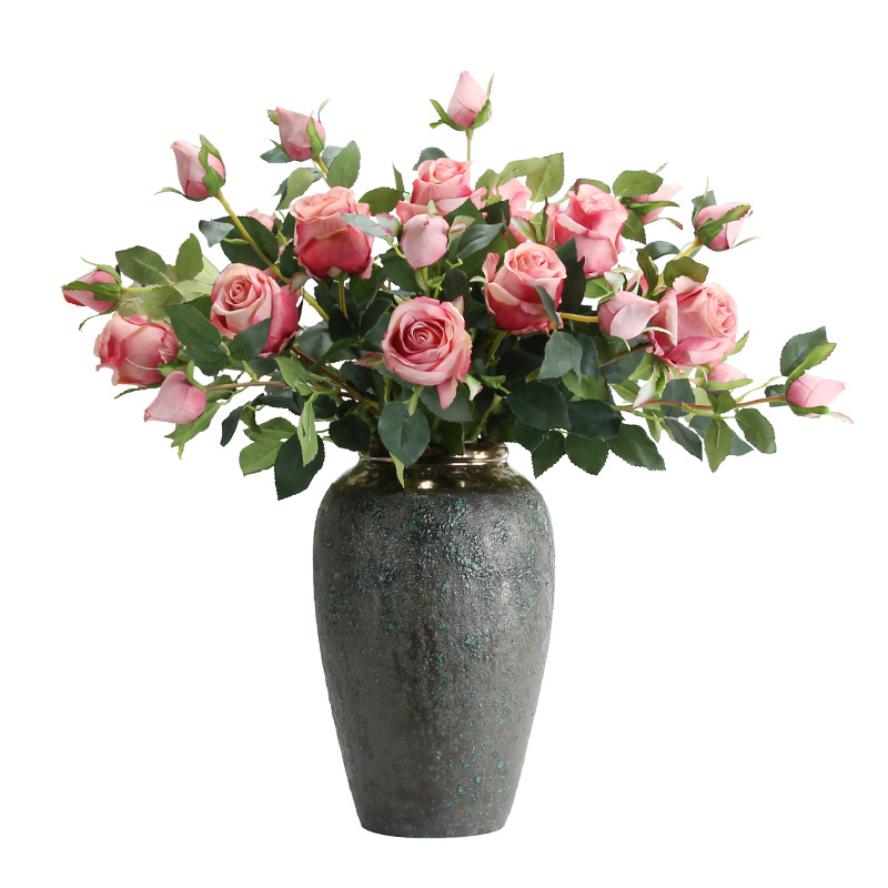保加利亚玫瑰花仿真花束假花摆设欧式塑料花装饰绢花客厅餐桌摆件