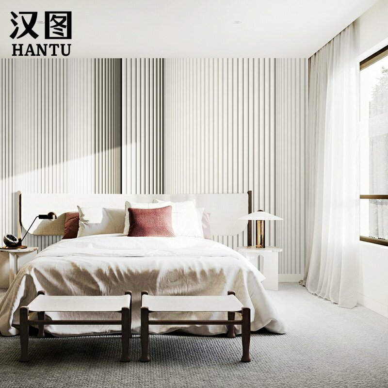 简约现代轻奢风米色竖条纹墙纸壁布客厅卧室壁纸墙布无缝全屋壁画