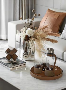 一匚简约样板间不锈钢弧形花器搭配售楼处客厅茶几水具装饰摆件