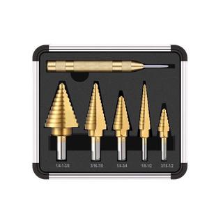 6pcs宝塔钻高速钢英制开孔器套装 新品 手电钻打孔工具三角柄镀钛阶