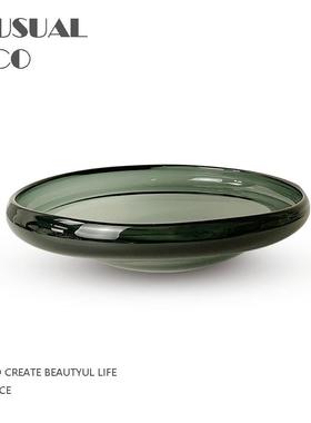 现代简约欧式轻奢不规则圆形玻璃果盘摆件样板房售楼处软装饰品