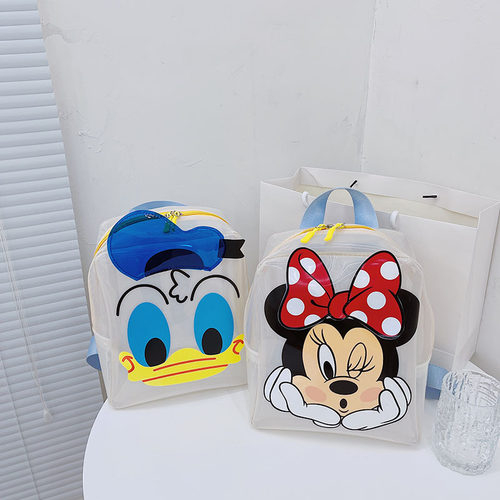 PVC包包女2025新款透明水晶果冻包休闲卡通双肩背包儿童防水书包