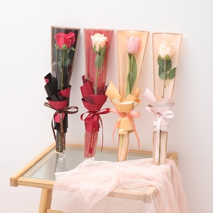 DIY情人节扭扭棒花束包装袋防水opp袋简框单支鲜花包装纸袋高级感