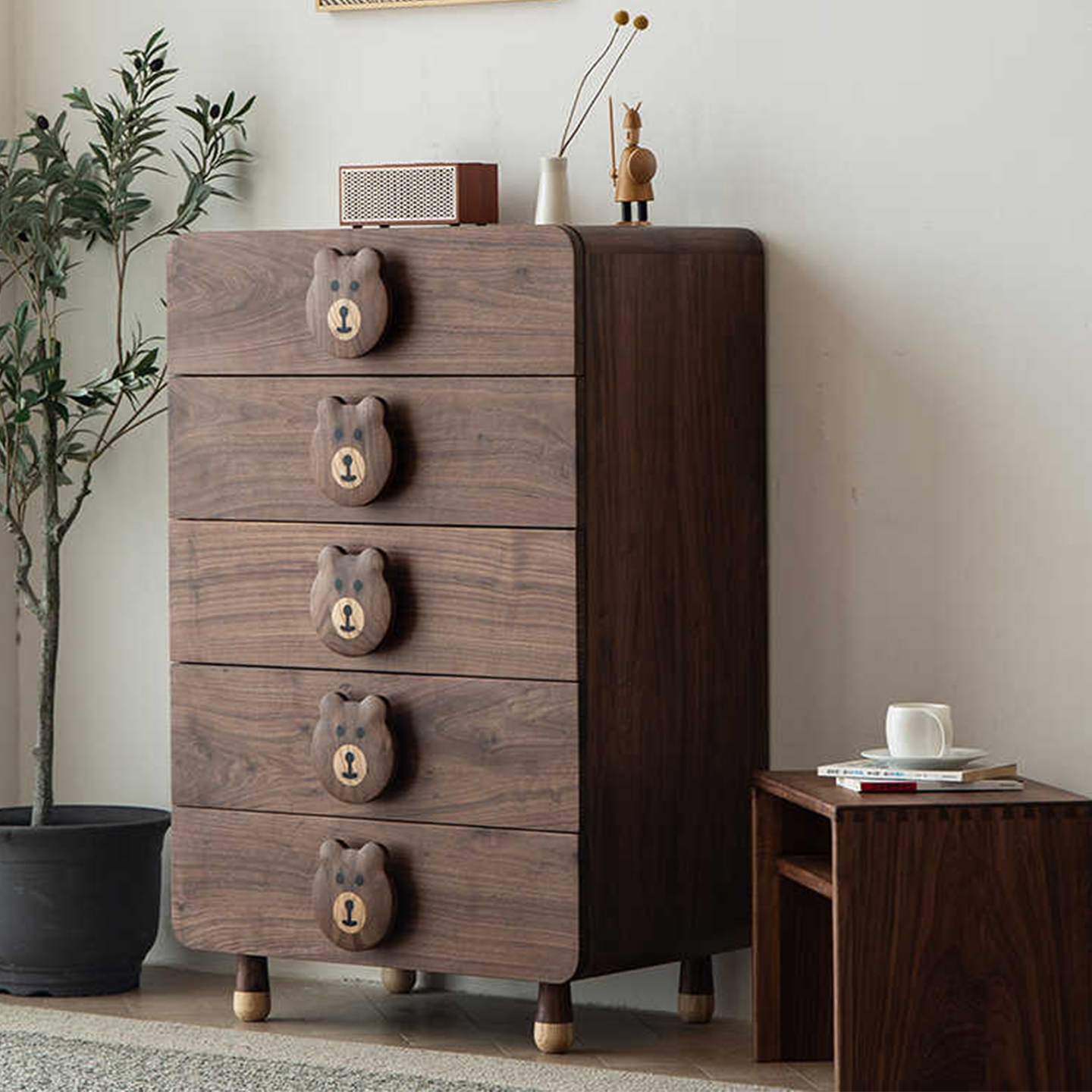 北美黑胡桃实木小熊五斗柜