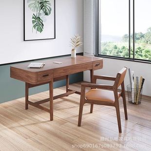 电脑桌小户型学生写字桌卧室办公桌家用学习桌 胡桃木实木书桌台式