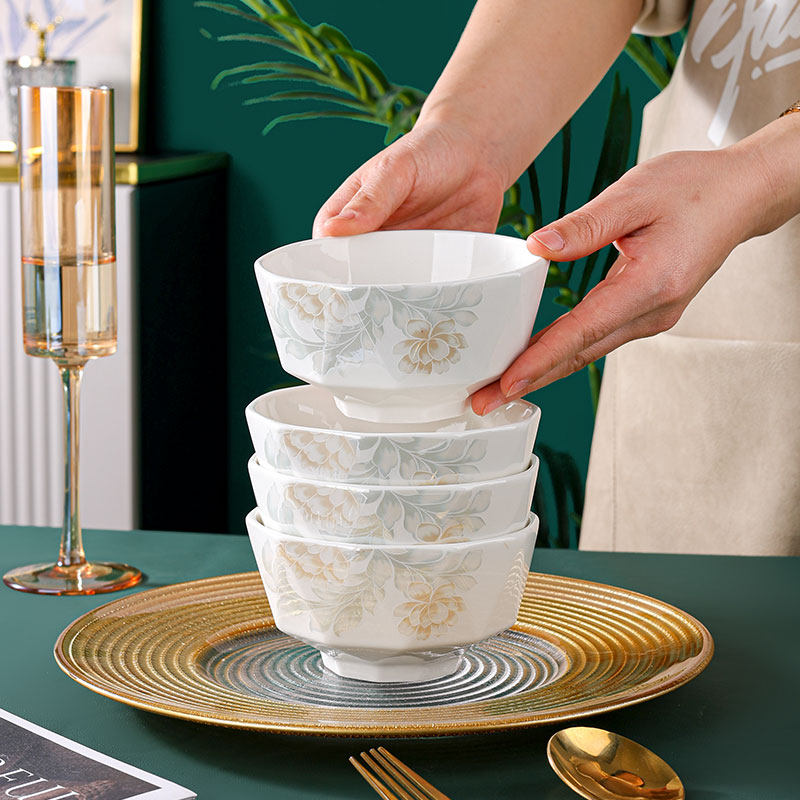 句途4只清雅名媛6英寸面碗家用北方吃饭碗大碗加厚防烫陶瓷餐具