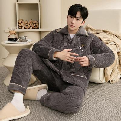 2025新款湖南省服男款睡衣加厚冬三层夹棉冬天居家保暖套装可外穿
