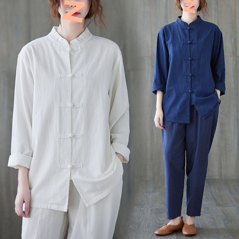 夏太极服套装男女练功夫表演中国风武术裤棉麻春秋立领盘扣打底