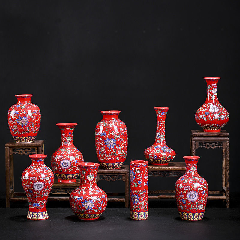 青花瓷艺中式珐琅彩陶瓷花瓶小花器办公室工艺品创意简约家居摆件