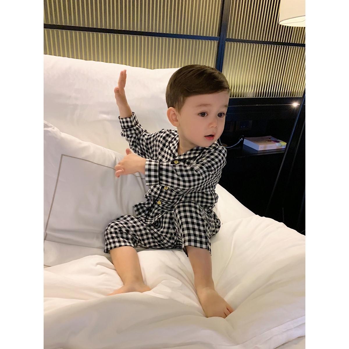 童装儿童男童全棉格子睡