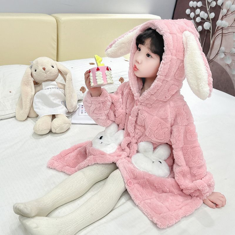 女童浴袍法兰绒秋冬季女