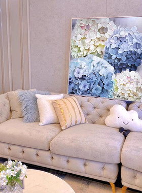 网红绣球花客厅装饰画美式轻奢花开富贵油画感挂画风玄关壁画