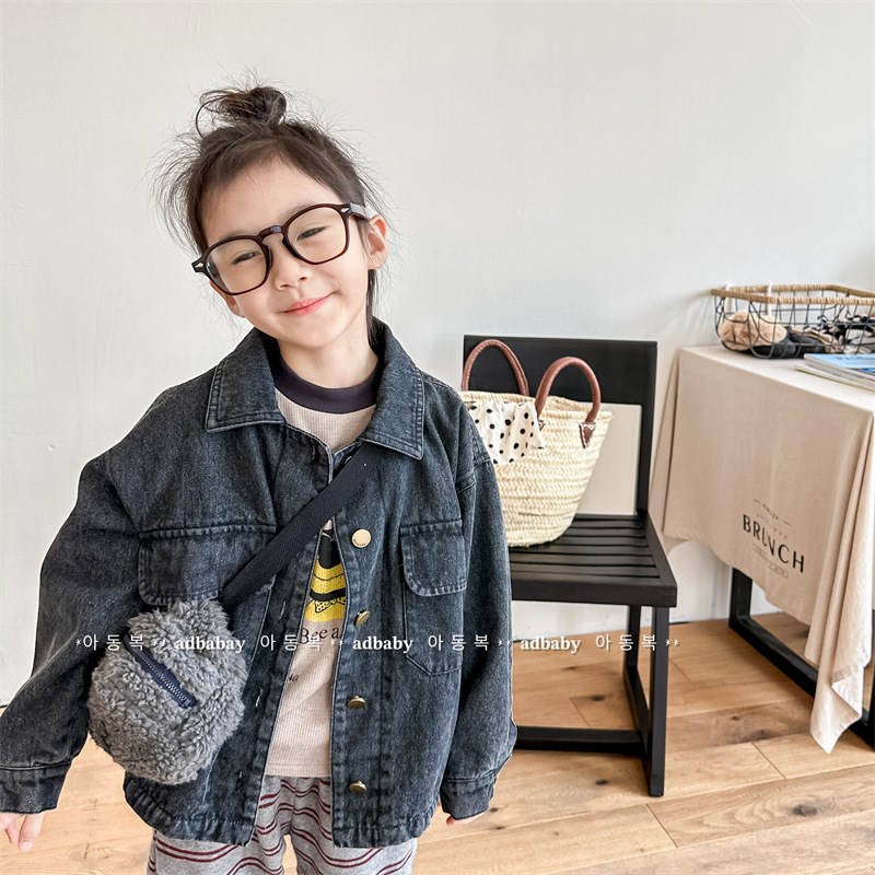 儿童加绒外套牛仔夹克男女童衣服上衣中大童开衫2024童装秋冬装