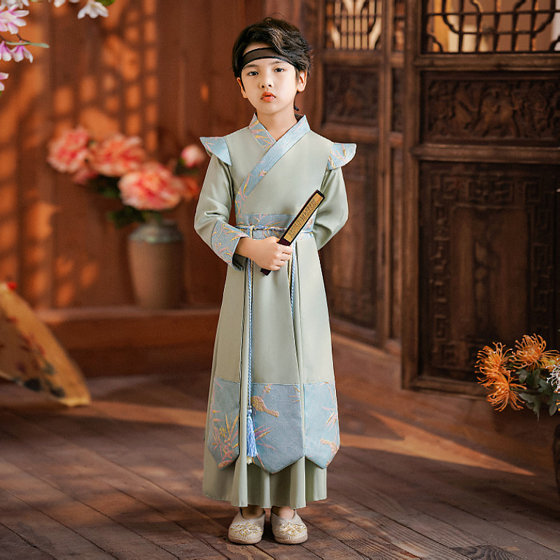 2023春秋汉服男童唐装中国风儿童古装侠客国学服小学生书童演出服